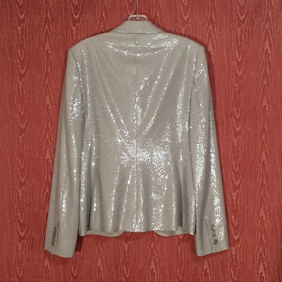 RALPH LAUREN PURPLE LABEL Silver Gray Sequin Blazer I Button Women's Sz 8 - Picture 4 of 16